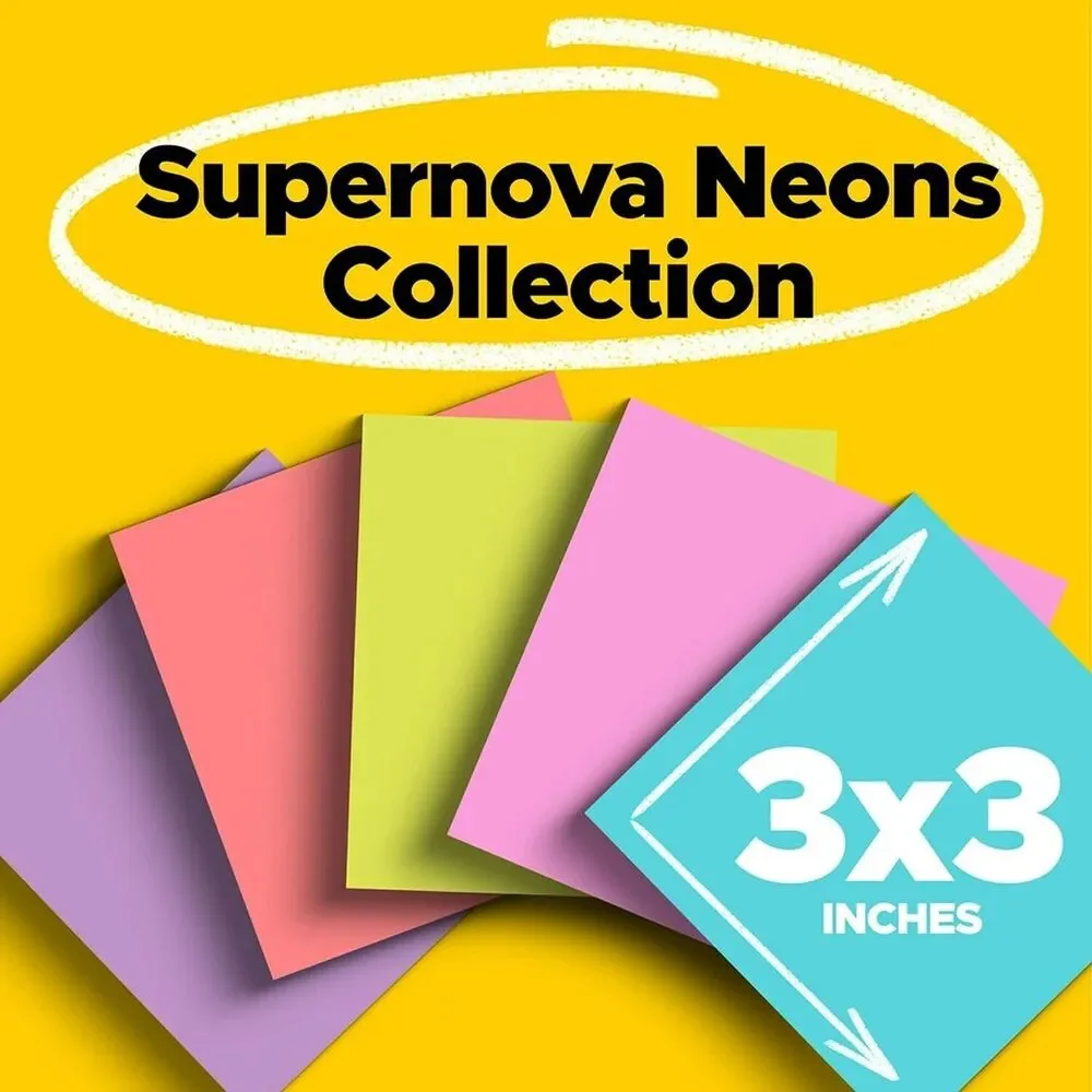 Super Sticky Notes, 3x3 in, 24 Pads, 2x the Sticking Power, Supernova Neons, Bri